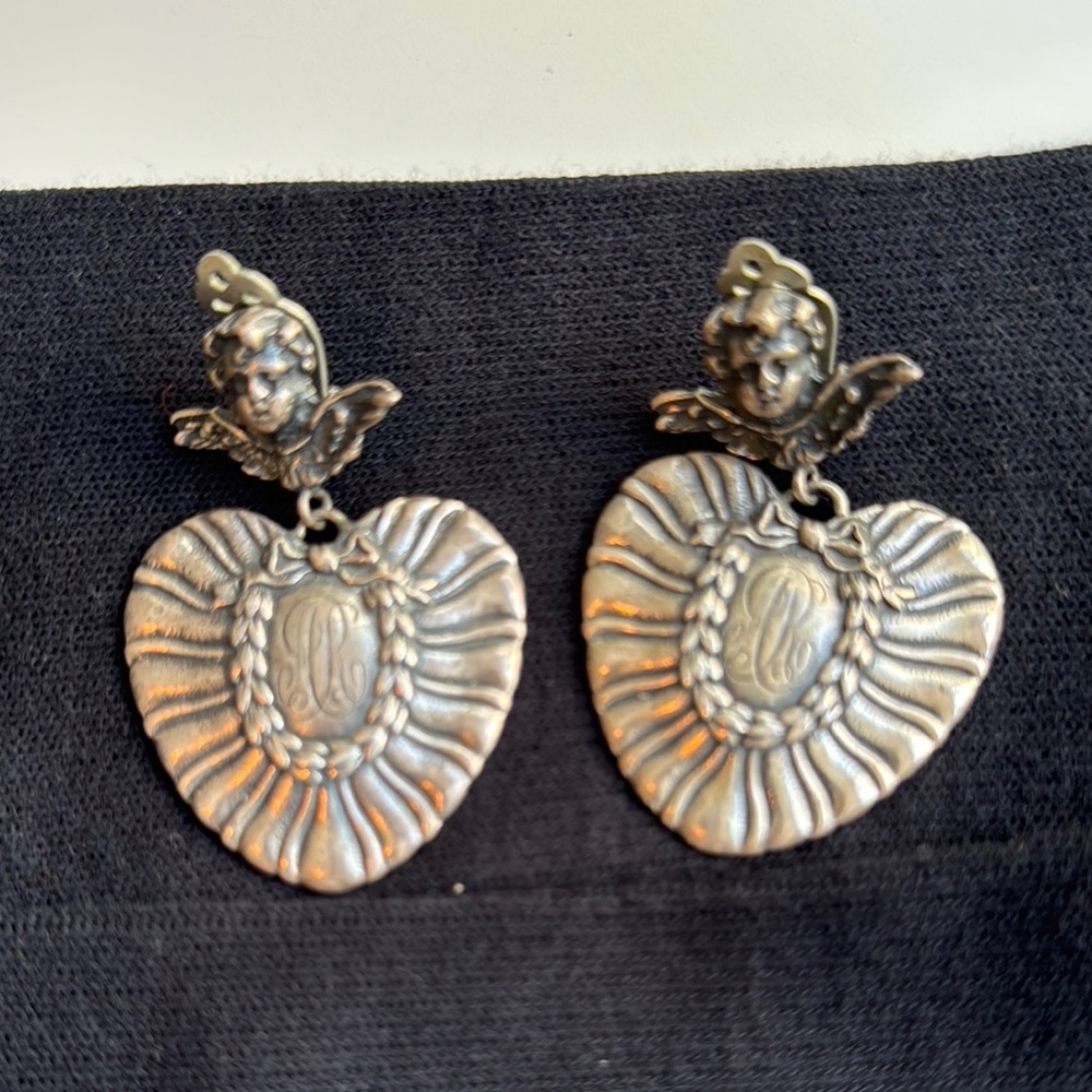 Silver Heart Angel Earrings